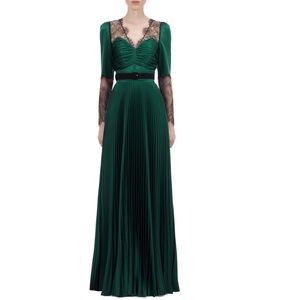 Self Portrait V Neck Green Pleated Maxi Dress 4
